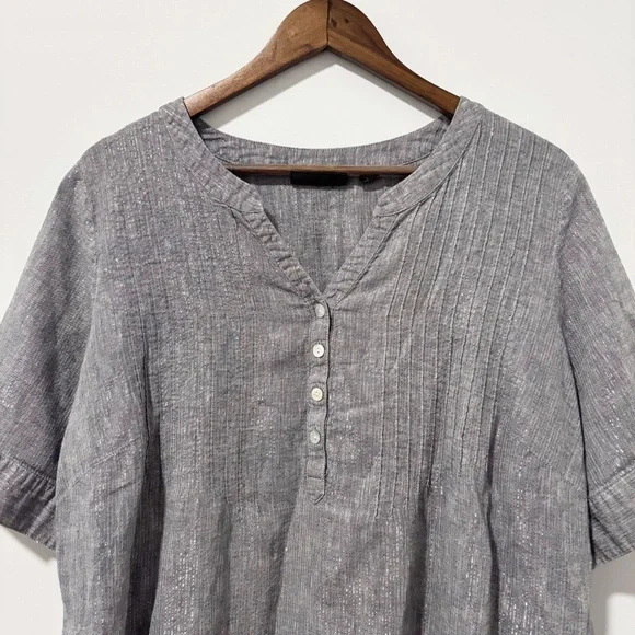 Avenue Linen Blend Silver Popover Tunic Womens Size 18/20 Lagenlook Casual - Picture 2 of 15